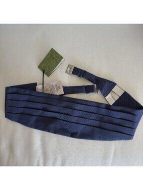 NEW GUCCI SILK CUMMERBUND Blue Sz L 100% Authentic Made In Italy